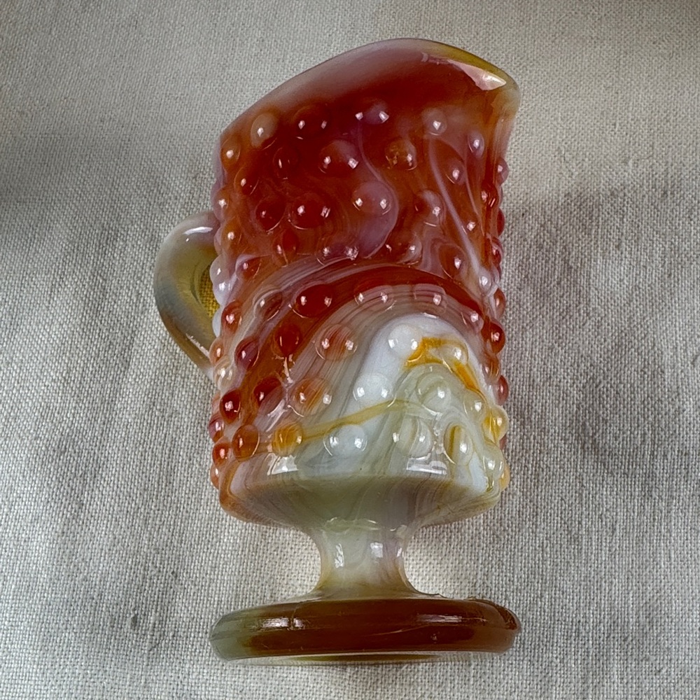 Vintage Kanawha Glass small Pitcher, Orange Hobnail glass - Picture 7 of 12